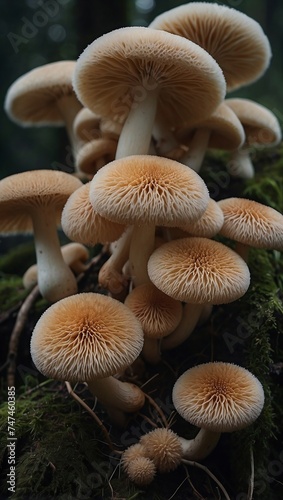 Group of Mushrooms Growing on Mossy Surface