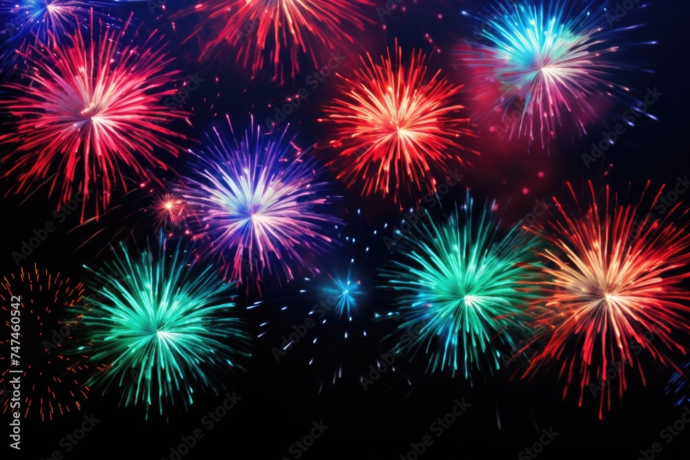 A vibrant display of fireworks lighting up the night sky. Perfect for celebrations and events