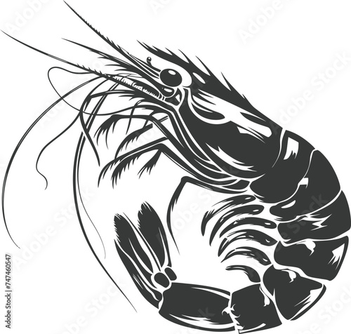 Silhouette shrimp animal black color only