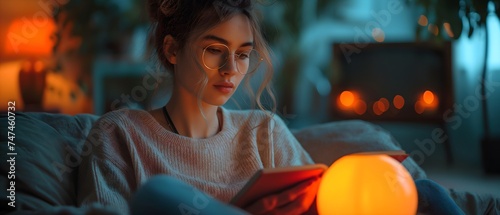 Young Girl Reads A Book In A Cozy Room. Illustration On The Theme Of Students, Leisure And Hobbies. Generative AI