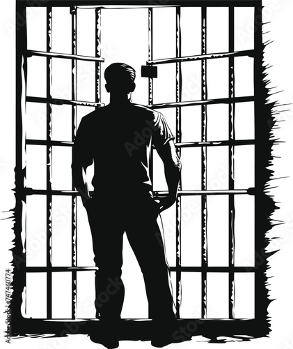 Silhouette prisoner in jail black color only full body