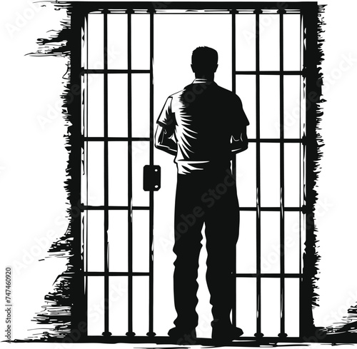 Silhouette prisoner in jail black color only full body