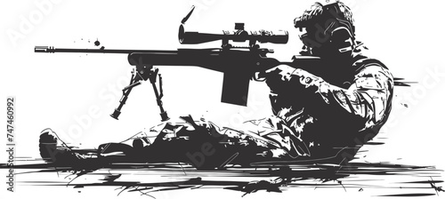 Silhouette sniper aiming at target black color only