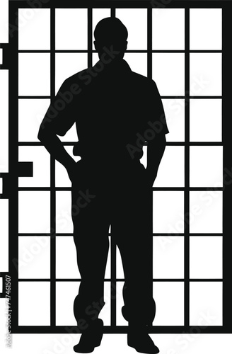 Silhouette prisoner in jail black color only full body