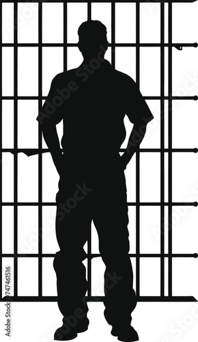 Silhouette prisoner in jail black color only full body