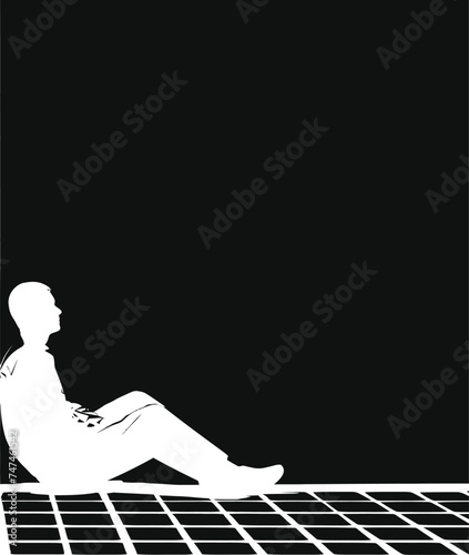 Silhouette prisoner in jail black color only full body