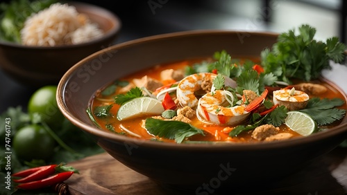 Bowl of Soup With Shrimp and Vegetables