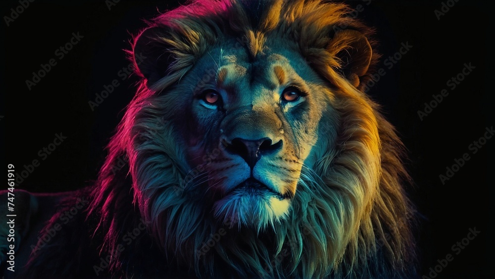 Close Up of a Lion on a Black Background