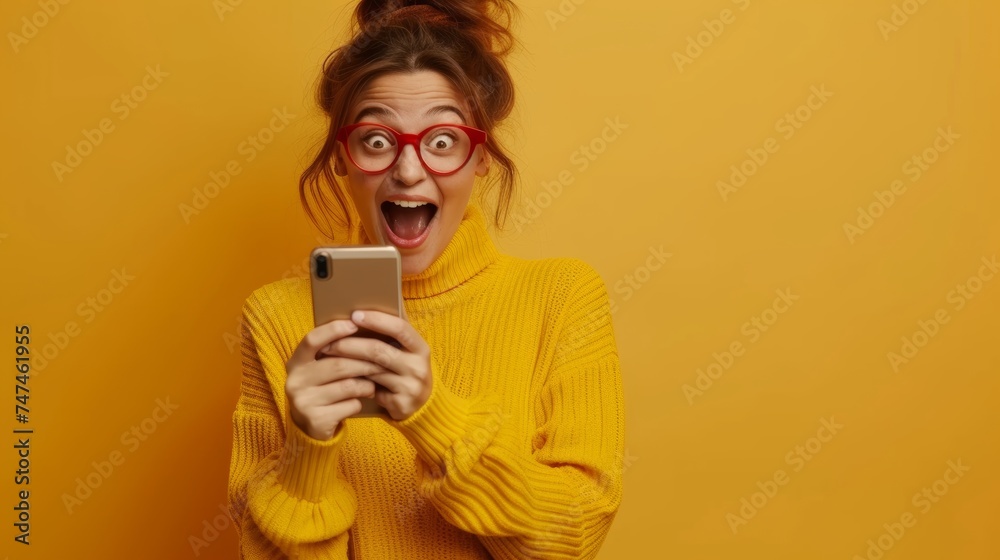 beautiful woman exited surprise face expression . female feels shocked with the phone. exciting smile and happy adorable rejoices. Very enjoy and fun relax time. wow, girl holding smartphone.. beautiful woman exited surprise face expression . female feels shocked with the phone. exciting smile and happy adorable rejoices. Very enjoy and fun relax time. wow, girl holding smartphone..