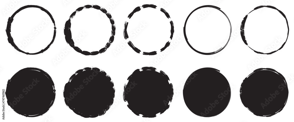 Hand drawn grunge frames set. Blank brush circles frame vector illustration. Isolated on transparent. Hand drawn grunge frames set. Blank brush circles frame vector illustration. Isolated on transparent.