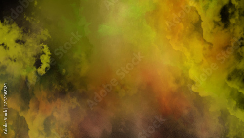 Yellow steam on a black background. Abstract orange powder explosion on black background. 