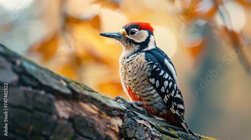A woodpecker sits on a tree