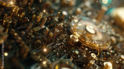 A detailed view of a clock on a circuit board. Suitable for technology concepts
