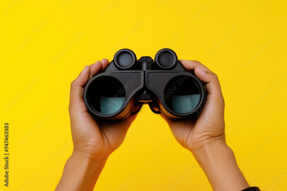 A person holding a pair of binoculars. Suitable for outdoor and exploration concepts A person holding a pair of binoculars. Suitable for outdoor and exploration concepts