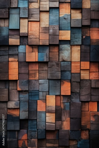 Detailed view of a wall constructed with wooden blocks, suitable for architectural and construction concepts