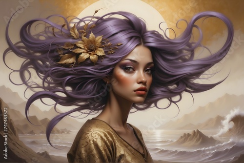 Violetta am Meer - Portrait in Sepia und violett photo