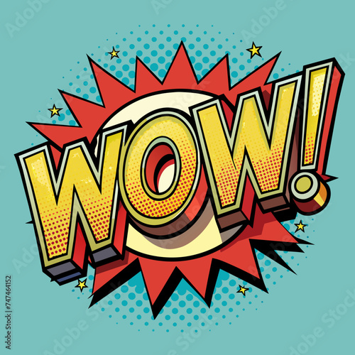 The word "wow" drawn in pop art style. words of surprise. Vector illustration