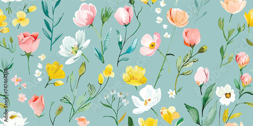 Seamless watercolor floral pattern on a white background photo