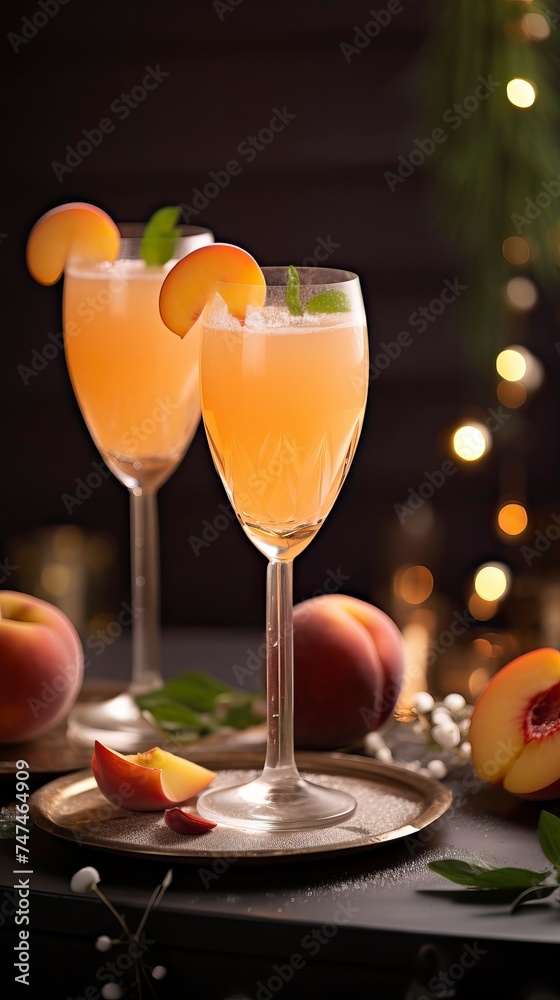 Peach Bellini drinks on a Table with Beautiful Lighting