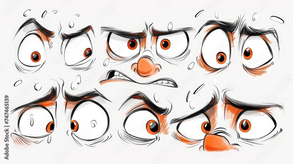 Fototapeta premium Collection of cartoon eyes with different emotions, suitable for various design projects