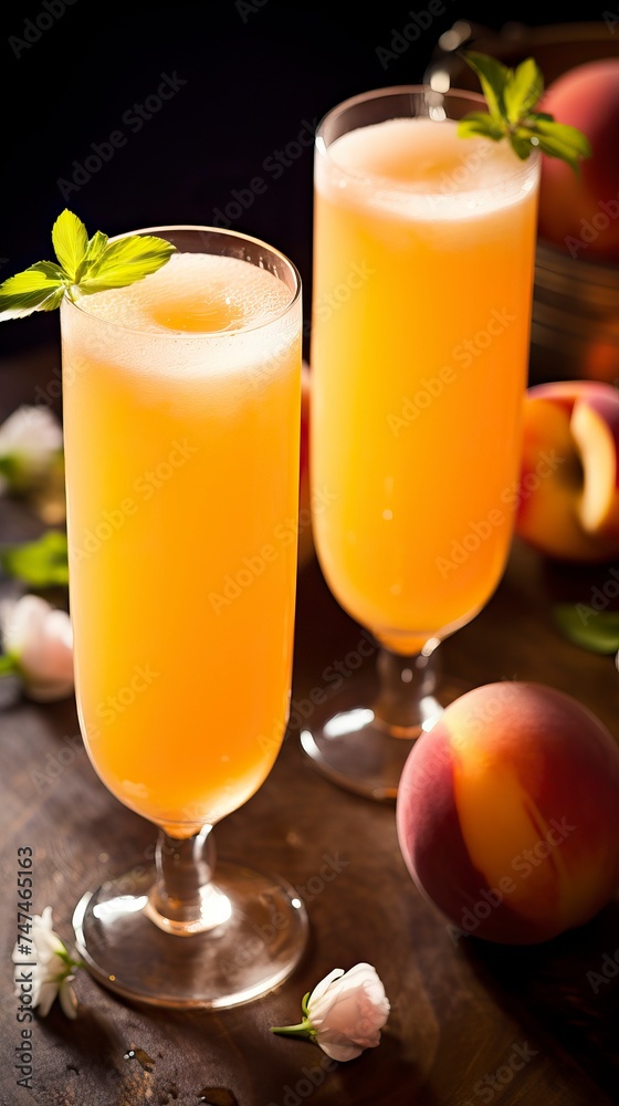 Peach Bellini drinks on a Table with Beautiful Lighting