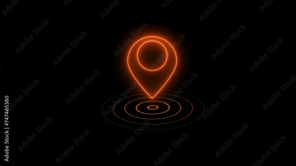 location Icon Neon Light Glowing blue Bright Symbol. Cartoon glowing neon line Map pin icon on black background. Navigation, pointer, location, map, gps, direction, place, compass, search concept.