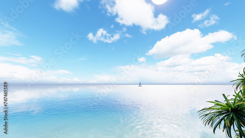 Perfect sky and water of ocean. Travel, holdiay, summer concept. 