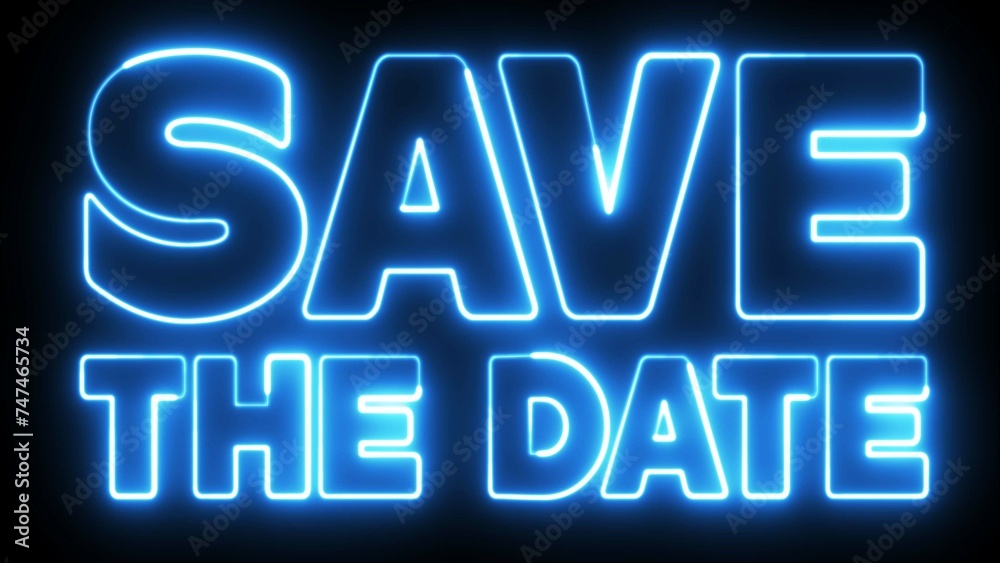 Save The Date text font with light. Luminous and shimmering haze inside the letters of the text Save The Date. Save The Date neon sign. Save The Date text font with light. Luminous and shimmering haze inside the letters of the text Save The Date. Save The Date neon sign.