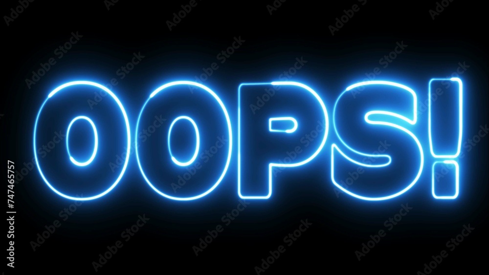Oops text font with light. Luminous and shimmering haze inside the letters of the text Oops. Oops neon sign.
Oops text font with light. Luminous and shimmering haze inside the letters of the text Oops. Oops neon sign.