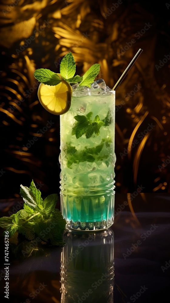 Pineapple Mojito drinks on a Table with Beautiful Lighting Pineapple Mojito drinks on a Table with Beautiful Lighting
