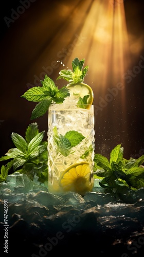 Pineapple Mojito drinks on a Table with Beautiful Lighting
