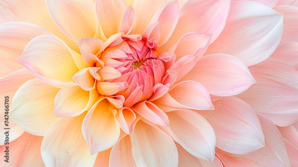 Fototapeta premium Dahlia petals macro. Chrysanthemum flower head. Floral abstract background. Illustration for banner, poster, cover, brochure or presentation.