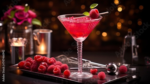 Raspberry Cosmopolitan drinks on a Table with Beautiful Lighting photo