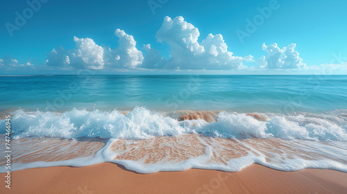 tropical beach panorama, seascape with a wide horizon, showcasing the beautiful expanse of the sky meeting the sea © Clipart Collectors