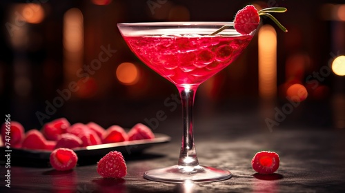 Raspberry Cosmopolitan drinks on a Table with Beautiful Lighting photo