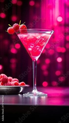 Raspberry Cosmopolitan drinks on a Table with Beautiful Lighting