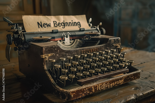 Vintage Typewriter with 'New Beginning' Text