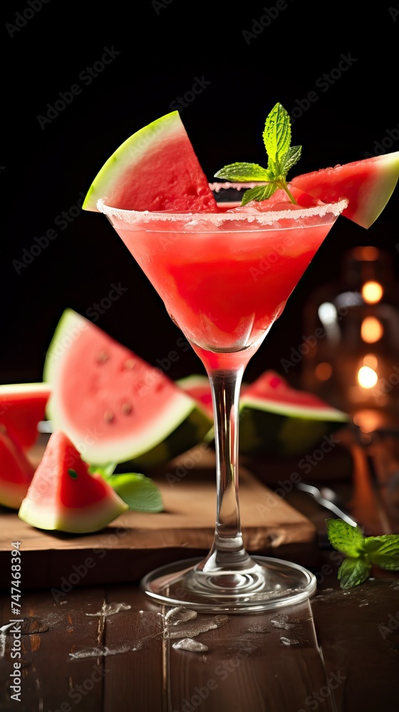 Watermelon Martini drinks on a Table with Beautiful Lighting Watermelon Martini drinks on a Table with Beautiful Lighting