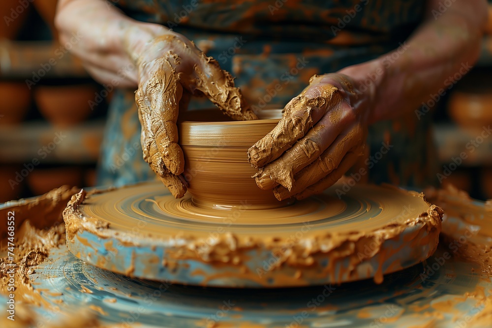 Artisan Hands Crafting Ceramic Bowl