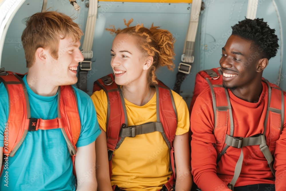 Obraz premium Friends Ready for Skydiving Adventure