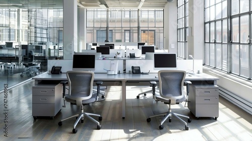 Modern Office Interior with Natural Light. Generative ai © Yevheniiya