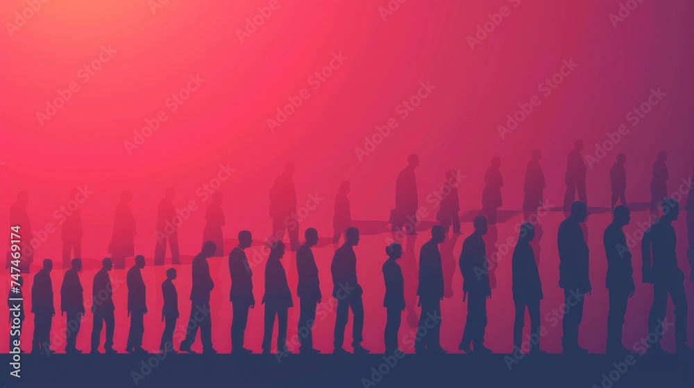 Business professionals in queue on unemployment graph - exploring economy trends, hiring forecasts, and corporate job dynamics Business professionals in queue on unemployment graph - exploring economy trends, hiring forecasts, and corporate job dynamics