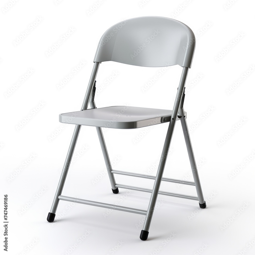 Folding Chair: Basic Grey Foldable Seat Isolated on White Background Folding Chair: Basic Grey Foldable Seat Isolated on White Background