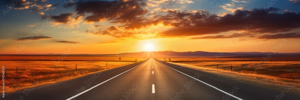 Journey Down the Country Road: A Beautiful Sunset Drive on the Asphalt Highway