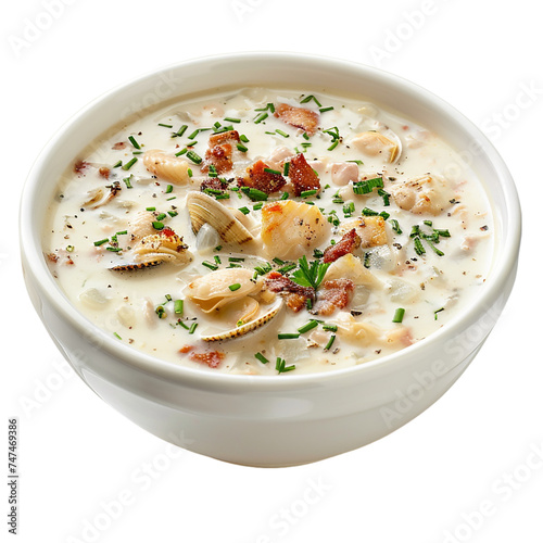 Seafood cream soup in a bowl on a transparent background
