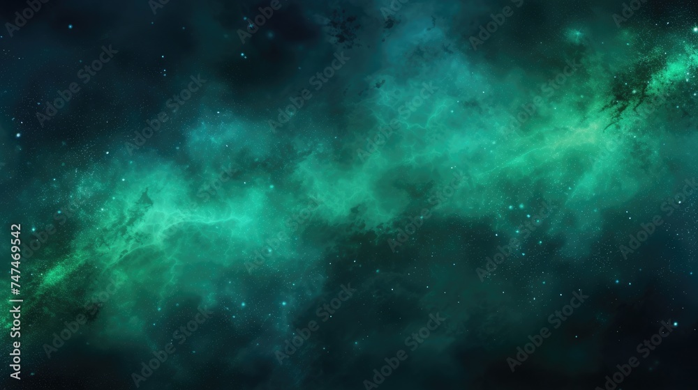 Fototapeta premium Shiny Glitter Night Sky. Blue Green Haze Texture with Steam Cloud Blend on Dark Black Abstract Art Background