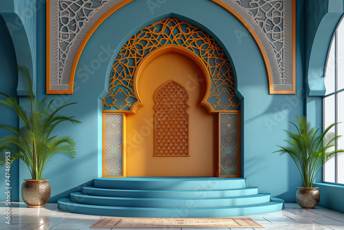 ornate arabesque arch with golden accents