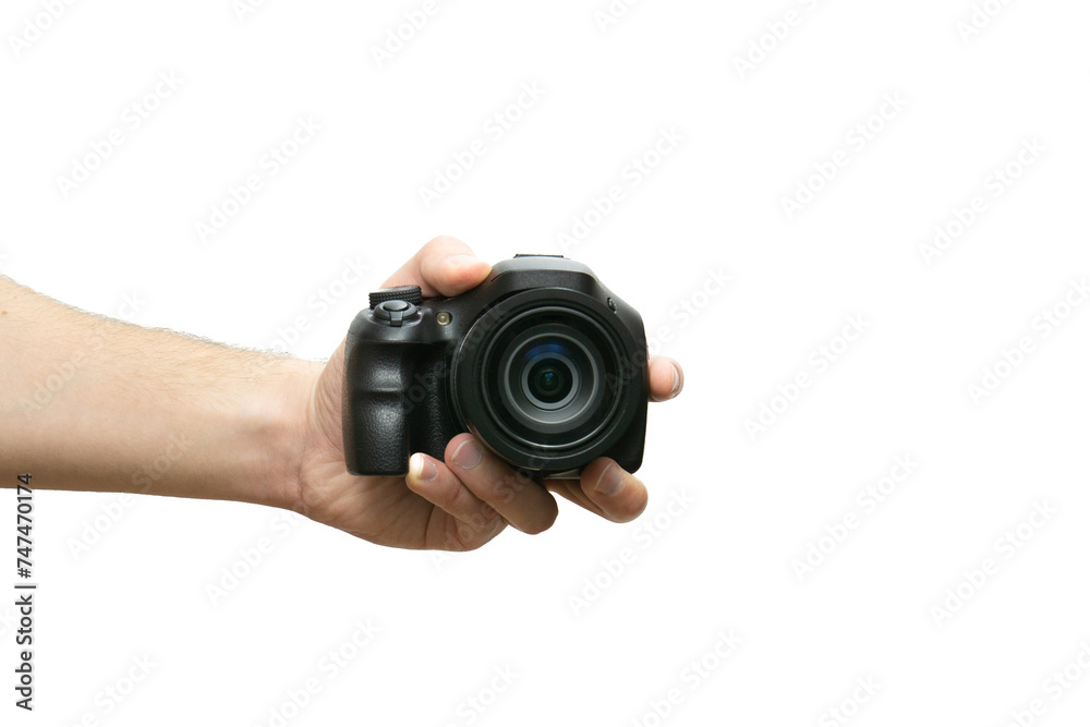 male hand holding modern digital camera isolated on white background photographer taking photo male hand holding modern digital camera isolated on white background photographer taking photo
