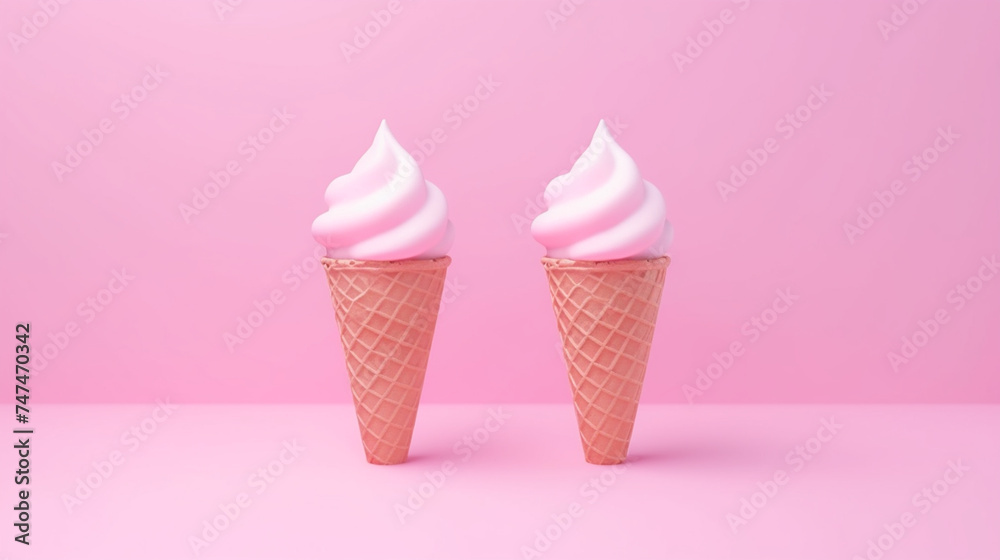 Delicious chocolate ice cream in crispy cones falling Delicious chocolate ice cream in crispy cones falling
