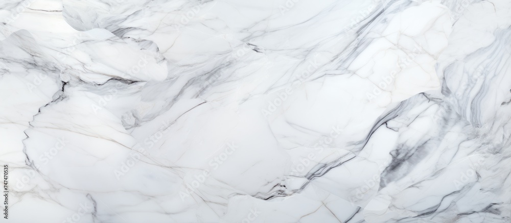 This close-up view showcases the intricate details and patterns of a white marble texture. The smooth surface and subtle veining create a visually appealing abstract design.